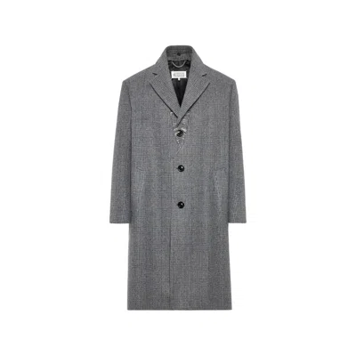 Maison Margiela Virgin Wool Prince Of Wales Check Coat In Gray