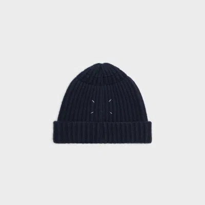 Maison Margiela Virgin Wool Ribbed Beanie Man Navy Blue