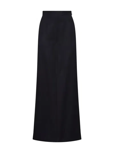 Maison Margiela Virgin Wool Straight Maxi Skirt In Blue