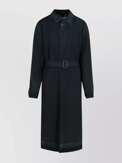 Maison Margiela Virgin Wool Trench Coat Belted In Blue