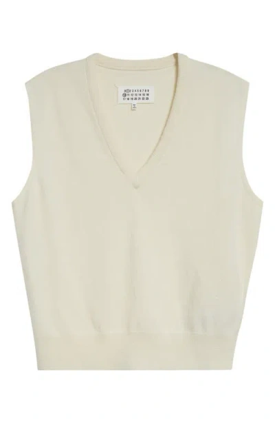 Maison Margiela Virgin Wool V-neck Sweater Vest In Off White