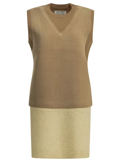 Maison Margiela Virgin Wool Vest In Brown