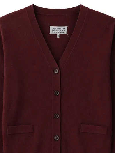 Maison Margiela Virgin Wool V-neck Cardigan In Burgundy