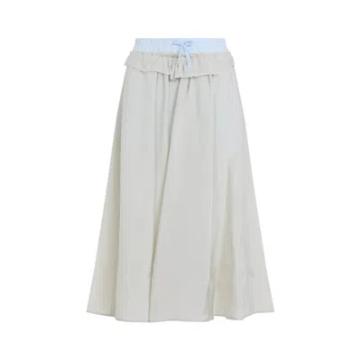 Maison Margiela Viscose Midi Skirt With Contrasting Waistband In Ivory