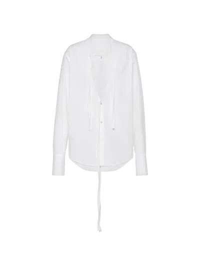 Maison Margiela V-neck Cotton Shirt In White