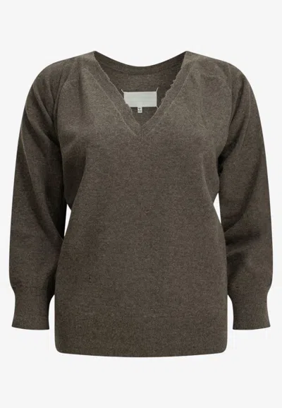 Maison Margiela V-neck Knit Sweater In Brown