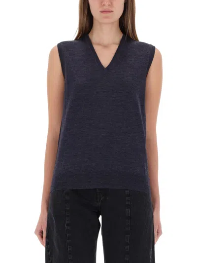 Maison Margiela V-neck Ribbed Wool Vest In Black