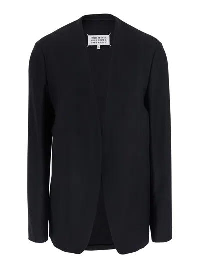 Maison Margiela V-neck Virgin Wool Jacket With Back Seam Detail In Black