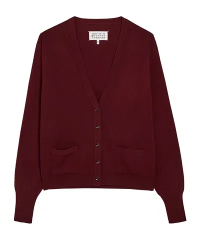 Maison Margiela V-neck Wool Cardigan In Brown