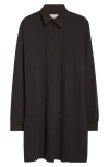 Maison Margiela Waffle Stitch Long Sleeve Wool Polo In Black