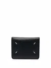 Maison Margiela Black Bifold Wallet With Stitching Detail And Key Ring In Grained Leather Woman Mais