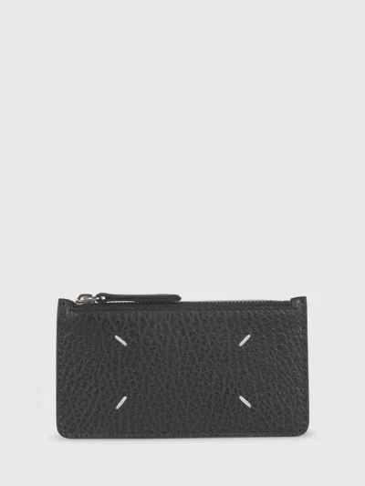 Maison Margiela Black Four Stitches Zip Cardholder In Pink