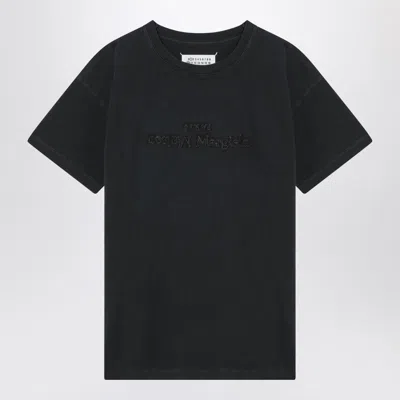 MAISON MARGIELA WASHED BLACK T-SHIRT WITH EMBROIDERED LOGO
