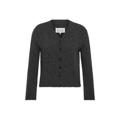 Maison Margiela Washed Lambswool Cardigan Woman Charcoal In Gray