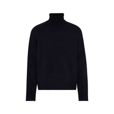 Maison Margiela Washed Lambswool Roll-neck Sweater Man Navy In Blue