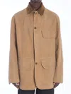 Maison Margiela Corduroy Collar Waxed Cotton Canvas Coat In Ochre