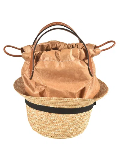 Maison Margiela Weaved Hat Detail Drawstringed Bucket Bag In Braun