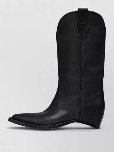 Maison Margiela Western Leather Mid Calf Boots Pointed In Black