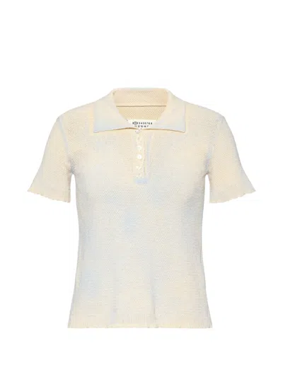 Maison Margiela Wheat-stitch Cotton Polo Shirt In Neutral
