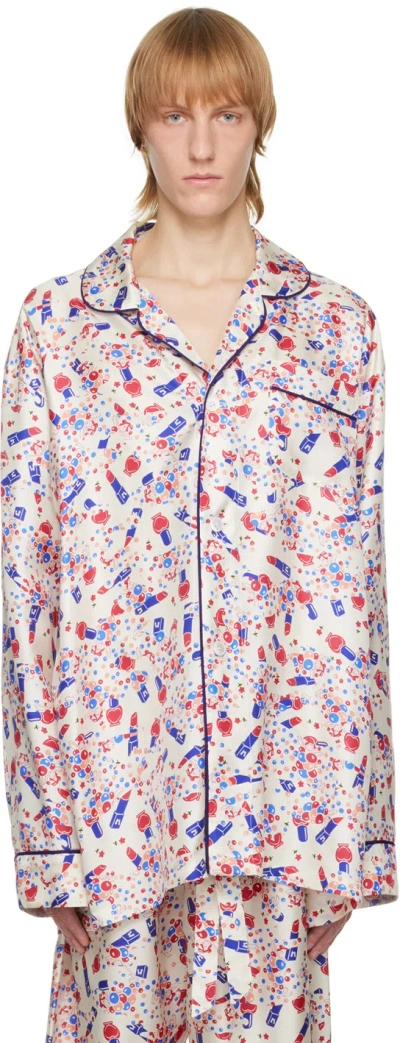 Maison Margiela White & Blue Ditsy Pyjama Shirt In 103s Cream
