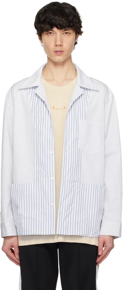 Maison Margiela White & Blue Stripe Shirt In 961 White
