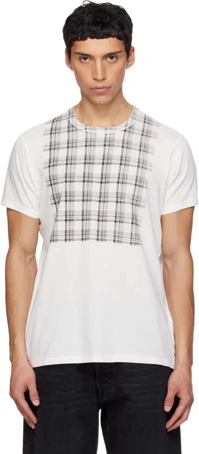 Maison Margiela White Check Panel Cotton T-shirt In Brown