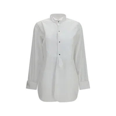 Maison Margiela Band Collar Cotton Shirt In White