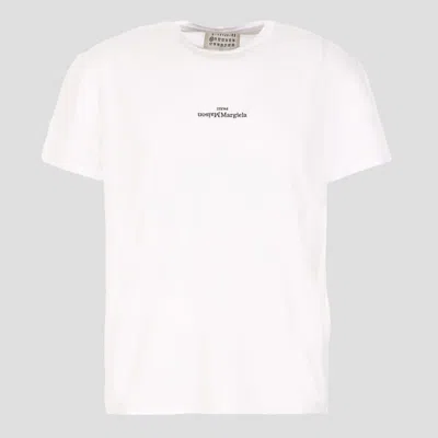 Maison Margiela White Cotton Logo T-shirt In White/black Embroidery