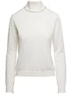 Maison Margiela White High Neck Sweater With Contrasting Stitching In Wool Woman In White