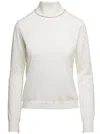 Maison Margiela White High Neck Sweater With Contrasting Stitching In Wool Woman In White
