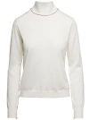 Maison Margiela White High Neck Sweater With Contrasting Stitching In Wool Woman In White