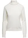 Maison Margiela White High Neck Sweater With Contrasting Stitching In Wool Woman In White