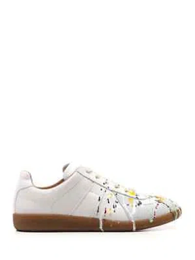 Pre-owned Maison Margiela White 'replica' Sneakers With Multicolor Drops