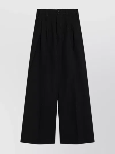 Maison Margiela Wide Cotton And Wool Trousers With Pleats In Black