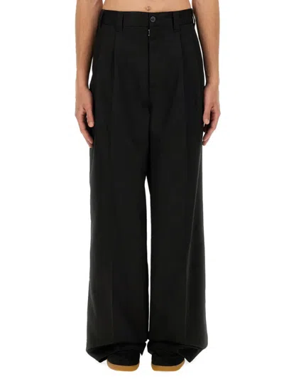 Maison Margiela Wide Black Pants In Cotton Blend
