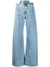 Maison Margiela High-waisted Cut-out Jeans With Wide Leg Silhouette In Blue