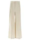 Maison Margiela Wide-leg Pleated Cotton Blend Trousers In Beige