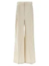 Maison Margiela Wide-leg Pleated Cotton Blend Trousers In Beige