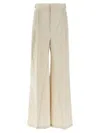 Maison Margiela Wide-leg Pleated Cotton Blend Trousers In Beige