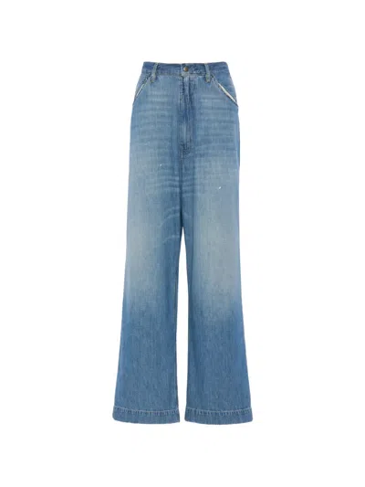 Maison Margiela Patchwork-detail Wide Leg Jeans In Blue