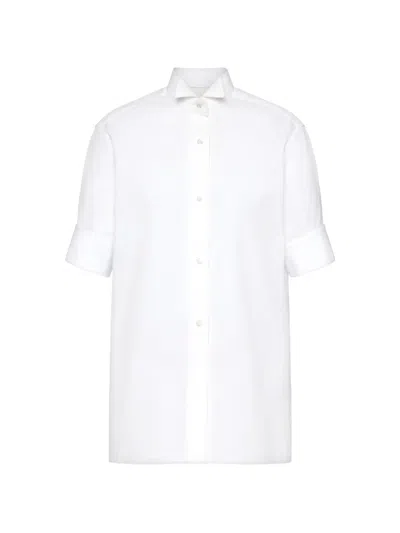 Maison Margiela Wing-collar Short-sleeve Shirt In White