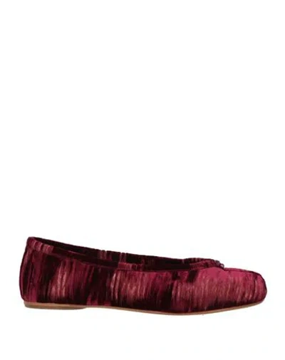 Maison Margiela Woman Ballet Flats Burgundy Size 9 Textile Fibers
