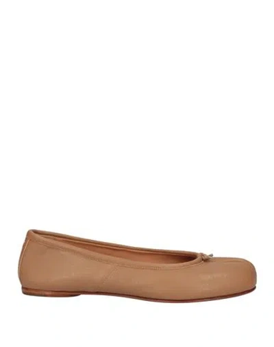 Maison Margiela Pink Balletina Shoes With Tabi Toe And Single Stitch Logo In Leather Woman In Nude