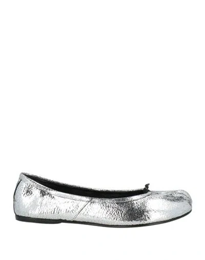 Maison Margiela Woman Ballet Flats Silver Size 8 Leather