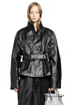 Maison Margiela Black Laminated Cotton Belted Jacket In Black