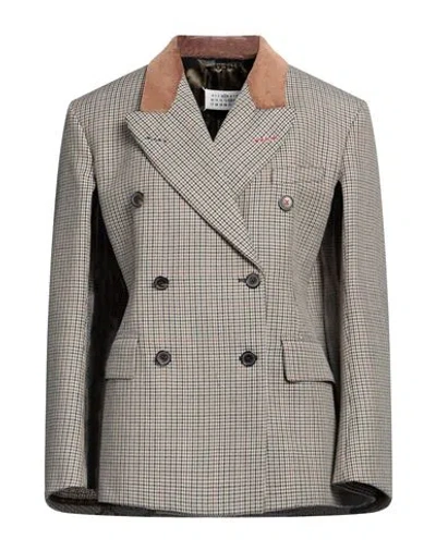 Maison Margiela Woman Blazer Khaki Size 6 Virgin Wool, Cotton In Beige