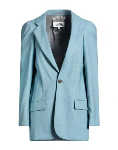 Maison Margiela Woman Blazer Turquoise Size 2 Virgin Wool In Blue