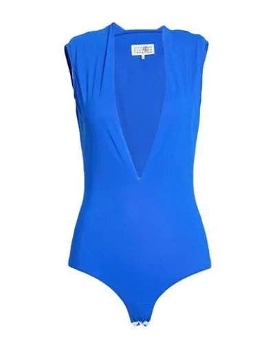 Maison Margiela Woman Bodysuit Bright Blue Size M Polyamide, Elastane