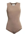 Maison Margiela Woman Bodysuit Khaki Size 2 Viscose, Elastane In Beige