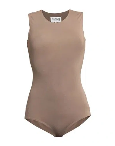 Maison Margiela Woman Bodysuit Khaki Size 2 Viscose, Elastane In Beige